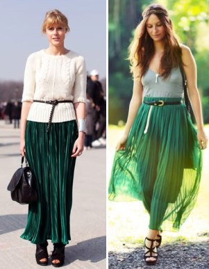 С чем красиво сочетать юбку зеленых оттенков.