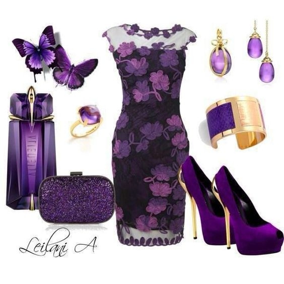 Фиолетовый цвет в сетах с платьями.