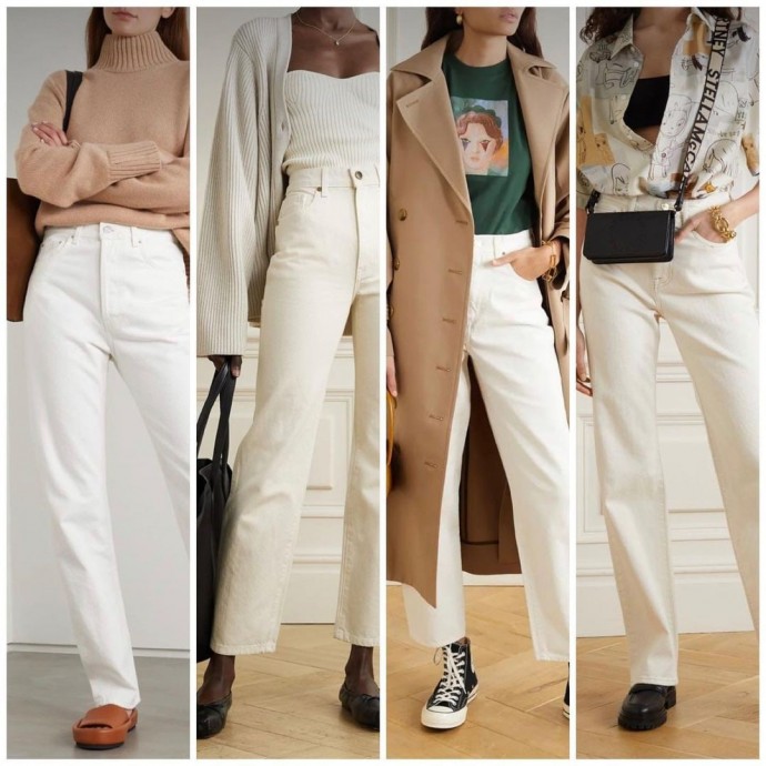 Молочные , белые джинсы для осенних образов