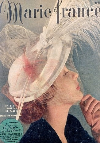 Шляпки второй половины 1940-х годов на обложках журнала Marie france.