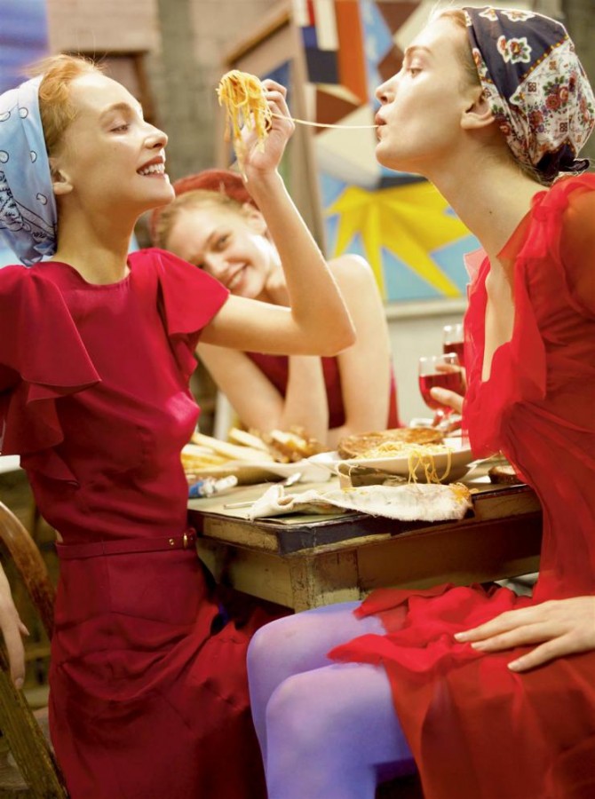 Sasha Pivovarova, Snejana Onopka, Caroline Trentini & Lily Donaldson for Vogue US by Steven Meisel