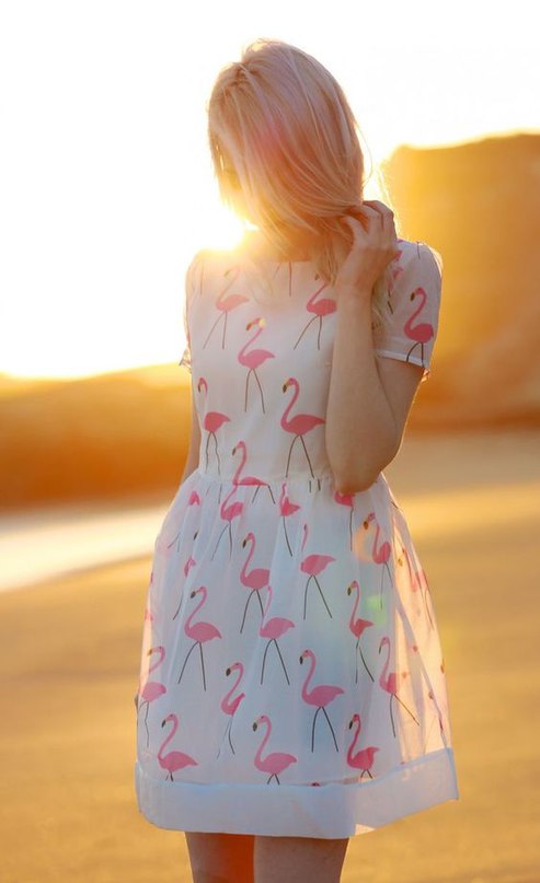 Модный этим летом принт фламинго.