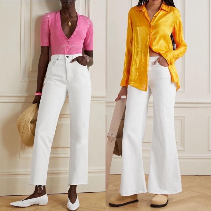 Идеи стилизаций с белыми джинсами