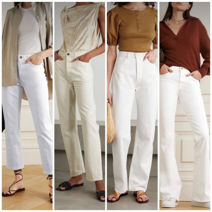 Молочные , белые джинсы для осенних образов