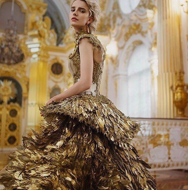 Olga Malyarova gold dress