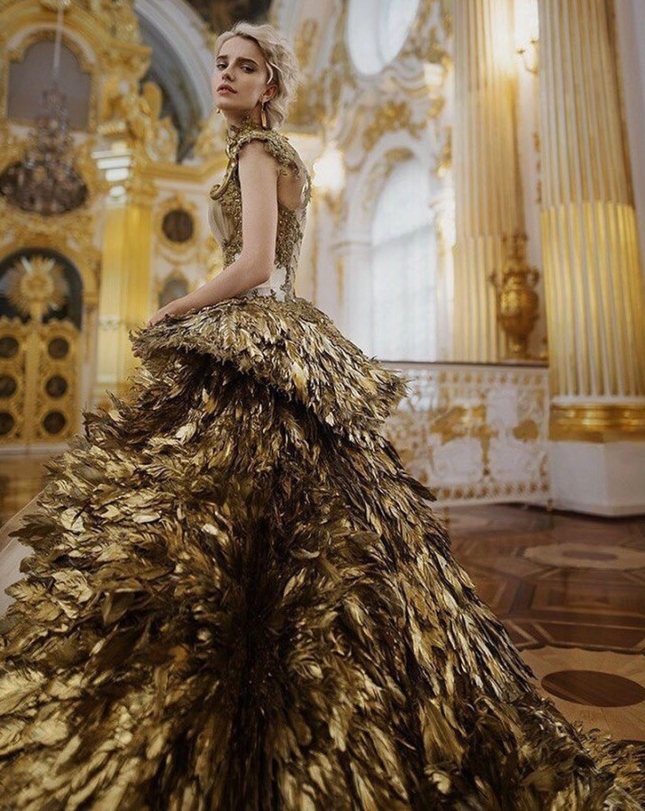 Olga Malyarova gold dress