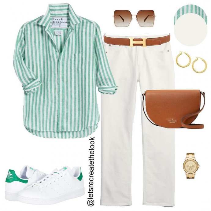 Зеленая с белым полосатая рубашка - 10 идей нарядов