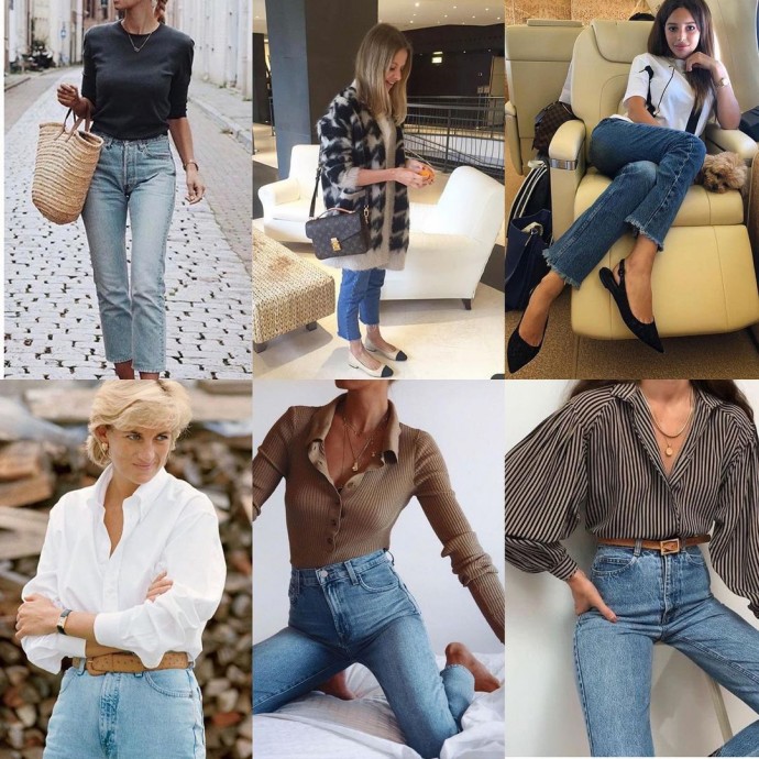 Женственные образы с синими джинсами