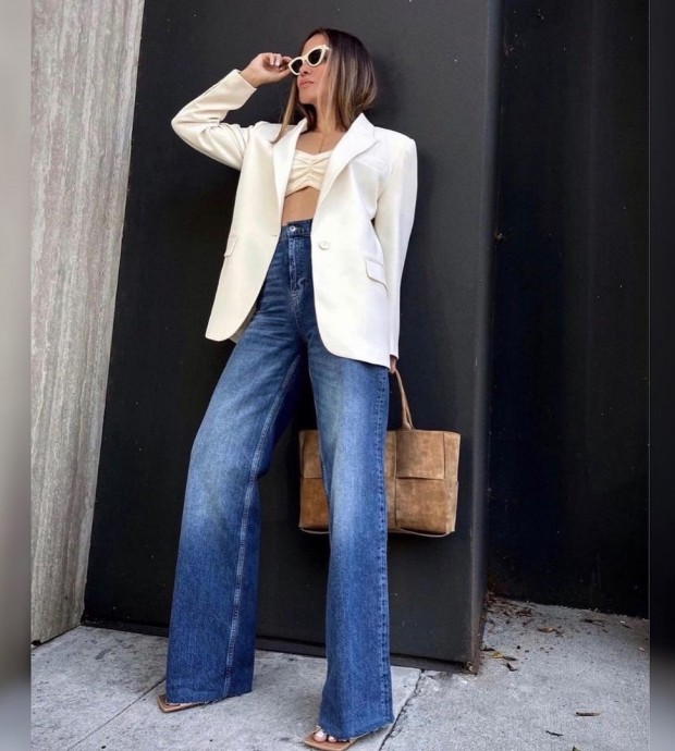 10 образов с брюками и джинсами с высокой талией