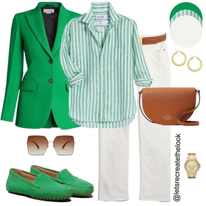 Зеленая с белым полосатая рубашка - 10 идей нарядов